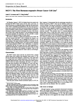 The First Hormone-Responsivebreast Cancer Cell Line'