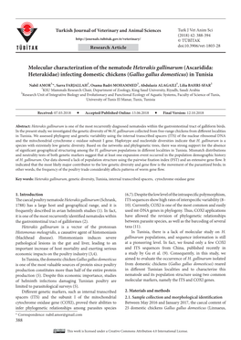 Molecular Characterization of the Nematode Heterakis Gallinarum (Ascaridida: Heterakidae) Infecting Domestic Chickens (Gallus Gallus Domesticus) in Tunisia