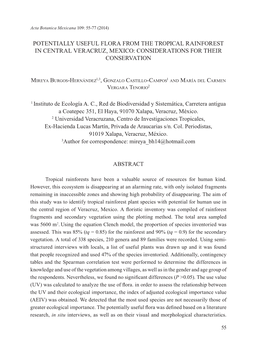 Potentially Useful Flora from the Tropical Rainforest in Central Veracruz, Mexico: Considerations for Their Conservation