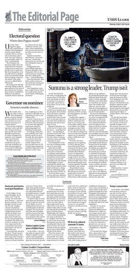 UNION LEADER Wednesday, October 14, 2020 • Page A8 Editorials Electoral Question Where Does Pappas Stand? .S