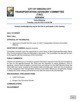 Transportation Advisory Committee (Tac)