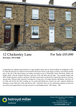 12 Chickenley Lane for Sale £85,000 Dewsbury, WF12 8QD