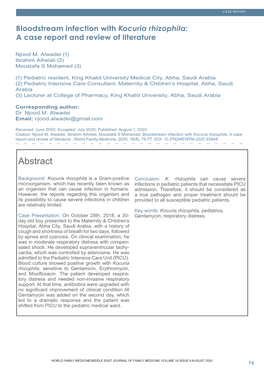 Bloodstream Infection with Kocuria Rhizophila: a Case Report and Review of Literature