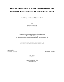 Comparitive Genomics of Mongolian Purebred And