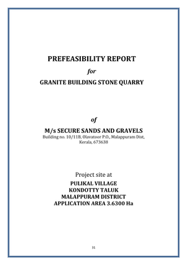 PREFEASIBILITY REPORT for GRANITE BUILDING STONE QUARRY