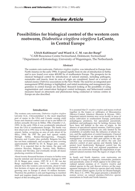 Possibilities for Biological Control of the Western Corn Rootworm, Diabrotica Virgifera Virgifera Leconte, in Central Europe