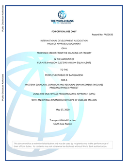 International Development Association Project Appraisal Document on a Proposed Credit from the Ida Scale-Up Facility