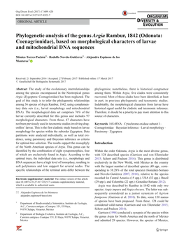 Phylogenetic Analysis of the Genus Argia Rambur, 1842 (Odonata: Coenagrionidae), Based on Morphological Characters of Larvae and Mitochondrial DNA Sequences