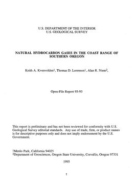 Natural Hydrocarbon Gases in the Coast Range of Southern Oregon