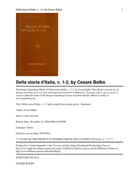 Della Storia D'italia, V. 1-2, by Cesare Balbo 1