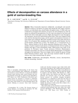 Effects of Decomposition on Carcass Attendance in a Guild of Carrion-Breeding Flies