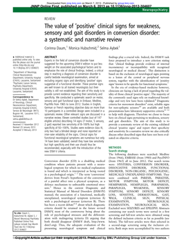 'Positive' Clinical Signs for Weakness, Sensory and Gait Disorders in Conversion Disorder: a Systematic and Narrative Review