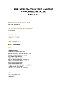 2012 Promax Global Excellence