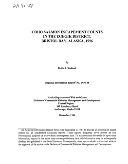 Coho Salmon Escapement Counts in the Egegik District, Bristol Bay, Alaska, 1996