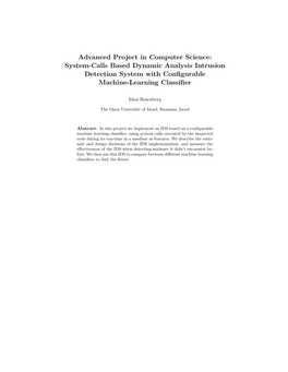 Advanced Project in Computer Science: System-Calls Based Dynamic Analysis Intrusion Detection System with Configurable Machine-L