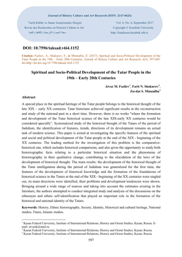 Spiritual and Socio-Political Development of the Tatar People in the 19Th – Early 20Th Centuries