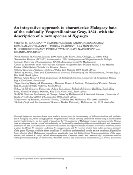 An Integrative Approach to Characterize Malagasy Bats of the Subfamily Vespertilioninae Gray, 1821, with the Description of a New Species of Hypsugo