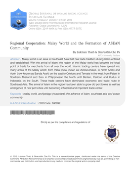 Malay World and the Formation of ASEAN Community
