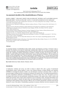 An Annotated Checklist of the Chondrichthyans of Taiwan