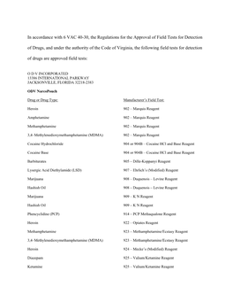 Approved List of Field Test Kits 12-3-12