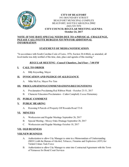 City of Beaufort City Council Regular Meeting Agenda