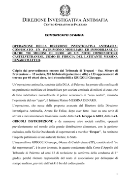 Direzione Investigativa Antimafia Centro Operativo Di Palermo