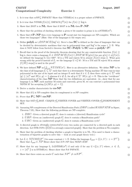 CS373T Computational Complexity Exercise 1 August, 2007 Log N