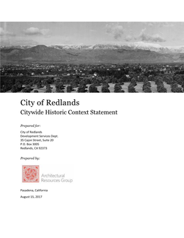 City of Redlands Citywide Historic Context Statement