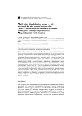 Multivariate Discrimination Among Cryptic Species of the Mite Genus