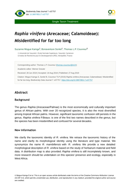 Raphia Vinifera (Arecaceae; Calamoideae): Misidentified for Far Too Long