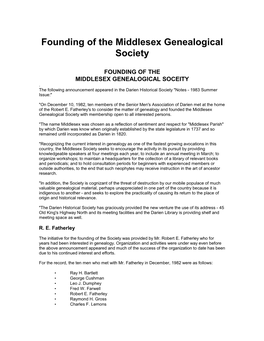 Founding of the Middlesex Genealogical Society