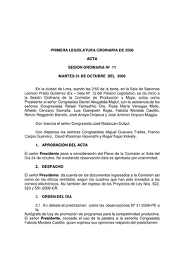 Primera Legislatura Ordinaria De 2006