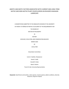 Abiotic and Biotic Factors Associated with Current and Long-Term Native and Non-Native Plant Cover Across an Invaded Hawaiian Landscape