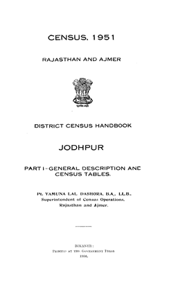 District Census Handbook, 12-Jodhpur, Part I, Rajasthan And