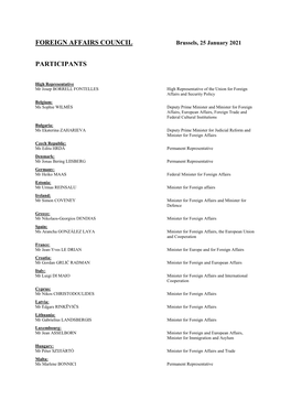 Foreign Affairs Council Participants