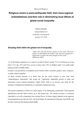 Religious Actors in Post-Earthquake Haiti, Their Trans-Regional Embeddedness and Their Role in Diminishing Local Effects of Global Social Inequality