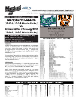 Mercyhurst LAKERS Vs. Rochester Institute of Technology TIGERS