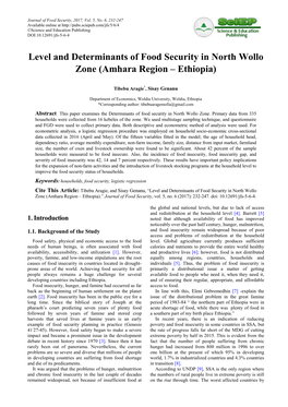 Level and Determinants of Food Security in North Wollo Zone (Amhara Region – Ethiopia)