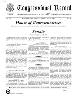 Congressional Record United States Th of America PROCEEDINGS and DEBATES of the 108 CONGRESS, SECOND SESSION