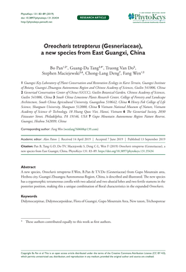 Oreocharis Tetrapterus (Gesneriaceae), a New Species from East Guangxi, China