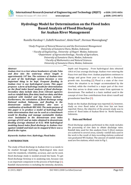 Hydrology Model for Determination on the Flood Index Based Analysis of Flood Discharge for Asahan River Management