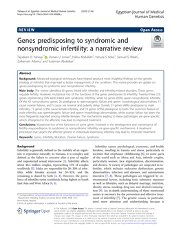 Genes Predisposing to Syndromic and Nonsyndromic Infertility: a Narrative Review Tajudeen O