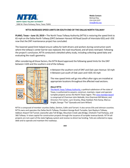 Ntta Increases Speed Limits on South End of the Dallas North Tollway