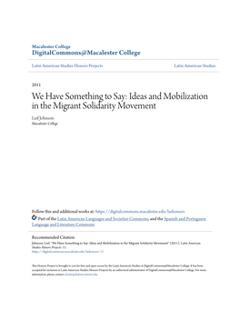 Ideas and Mobilization in the Migrant Solidarity Movement Leif Johnson Macalester College