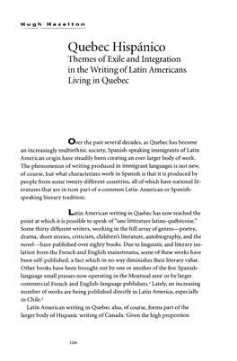 Quebec Hispânico Themes of Exile and Integration in the Writing of Latin Americans Living in Quebec