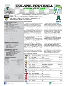 Tulane Football 2016 Game Notes