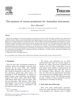 The Pioneers of Venom Production for Australian Antivenoms