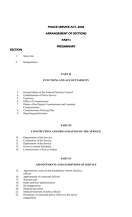 Police Service Act, 2006 Arrangement of Sections Part I Preliminary Section