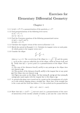 Exercises for Elementary Differential Geometry