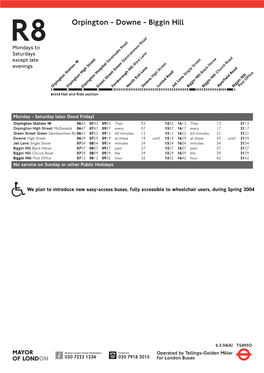 R8 Orpington - Downe - Biggin Hill Mondays to Saturdays